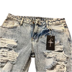 Flamingo Jeans Flamingals Straight Leg Distressed Light Wash Large NWT Size M